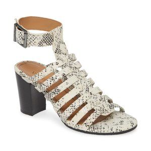 Vionic Sami Caged Block Heel Sandal Snakeprint Black White